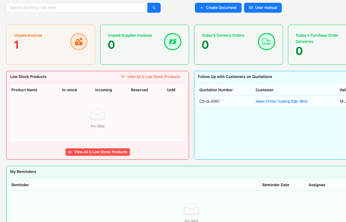 TREX Grow dashboard showing connected daily operations